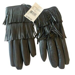 Bloomingdales $158 Black Leather Fringe Gloves Size 7 NWT
